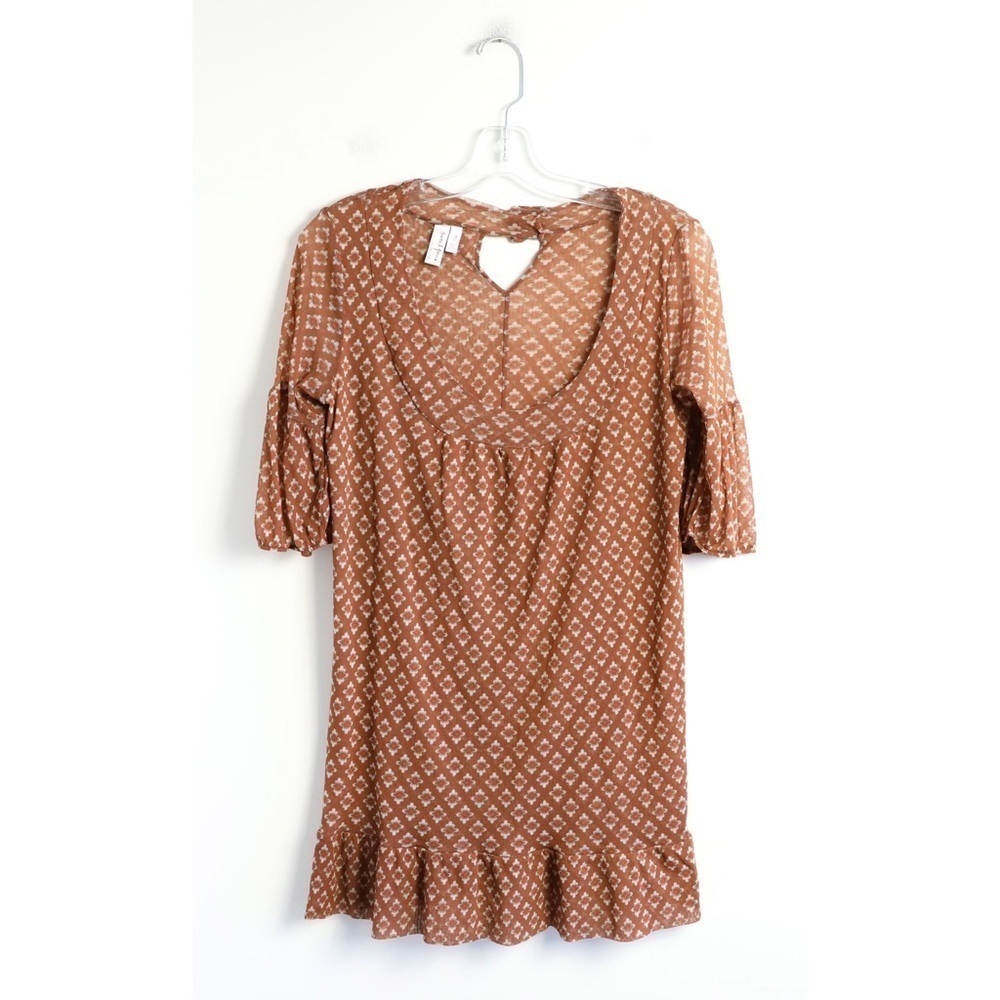 Sweet Pea By Stacy Frati Anthropologie Mesh Dress Tan Brown Stretch Mini Short S